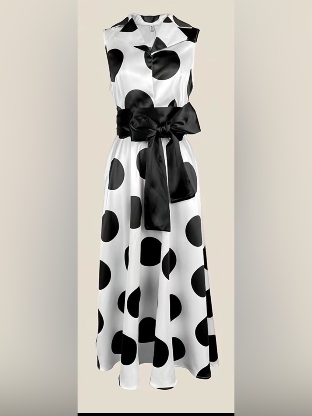 Black & White Polka Dot Maxi Dress with Satin Sash
